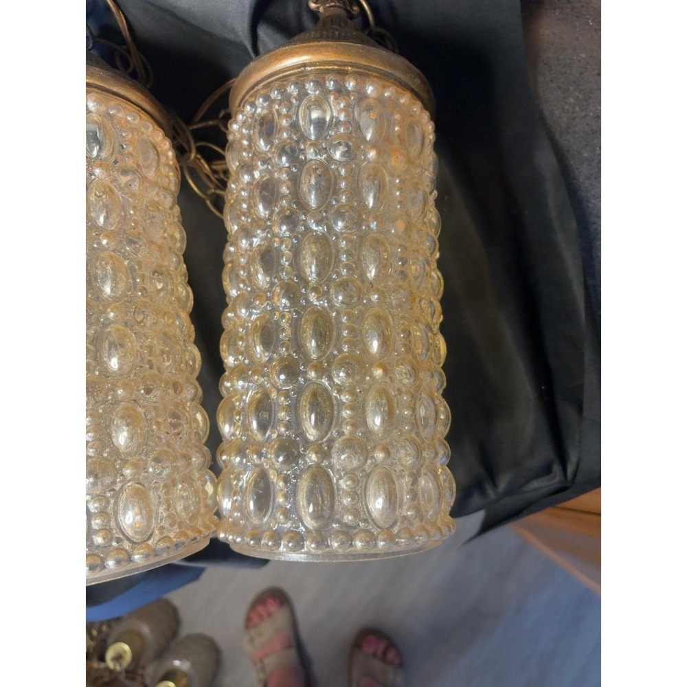 Vintage Progress Lighting Double Pendant Bubble Glass Brass Ceiling Light - Picture 5 of 11